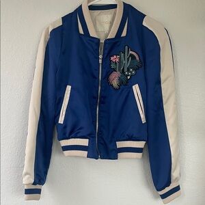 Maje Embroidered Bomber Jacket – Blue – Size 36 (US 4)